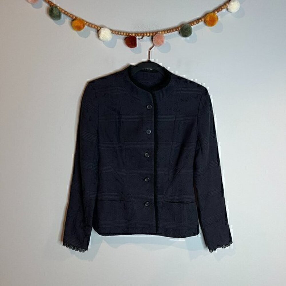 Shin Choi navy blue jacquard lacy blazer jacket